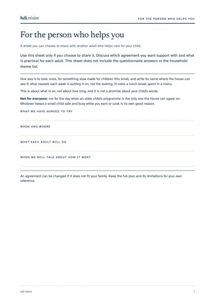First page of for the person who helps you, preschool fictional example