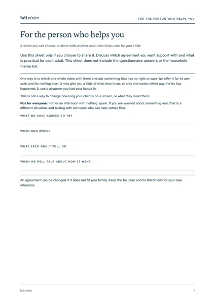 First page of for the person who helps you, school age fictional example