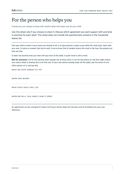 First page of for the person who helps you, teenagers fictional example