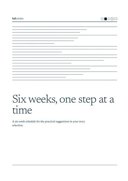 First page of six weeks, one step at a time, teenagers fictional example