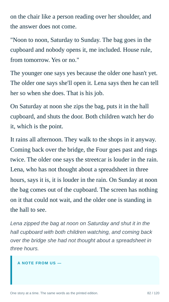 The phone edition of the story Noon to Noon, second screen.